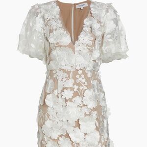Elliatt Zayla Floral Lace Puff-Sleeve Mini Dress (Size: M - Color: Ivory Nude)